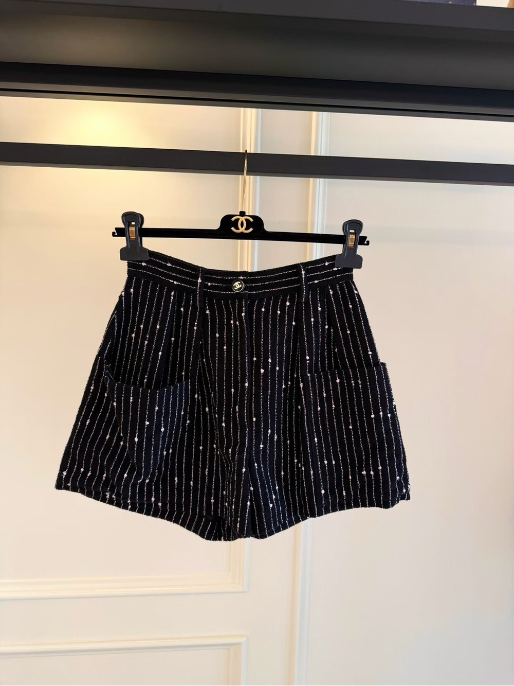 CHANEL Black Sequin Pinstripe Women's Shorts